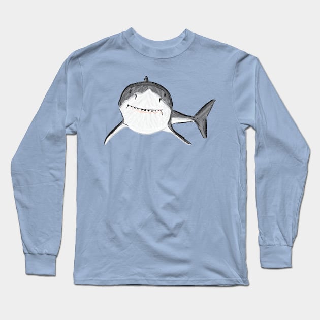 Artwork of a Great White Shark III Long Sleeve T-Shirt by JDHegemann